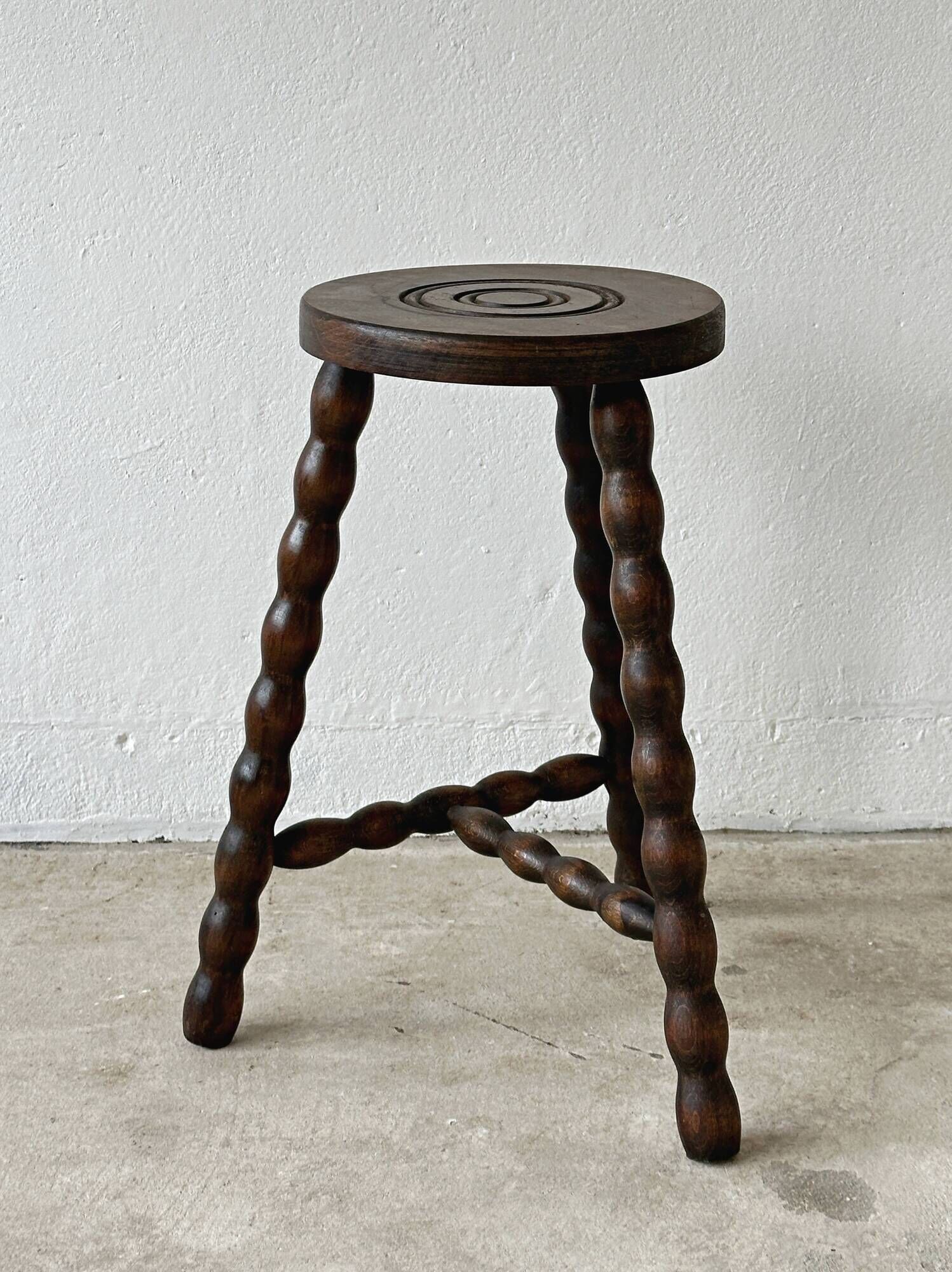 Antique turned wooden tripod stool