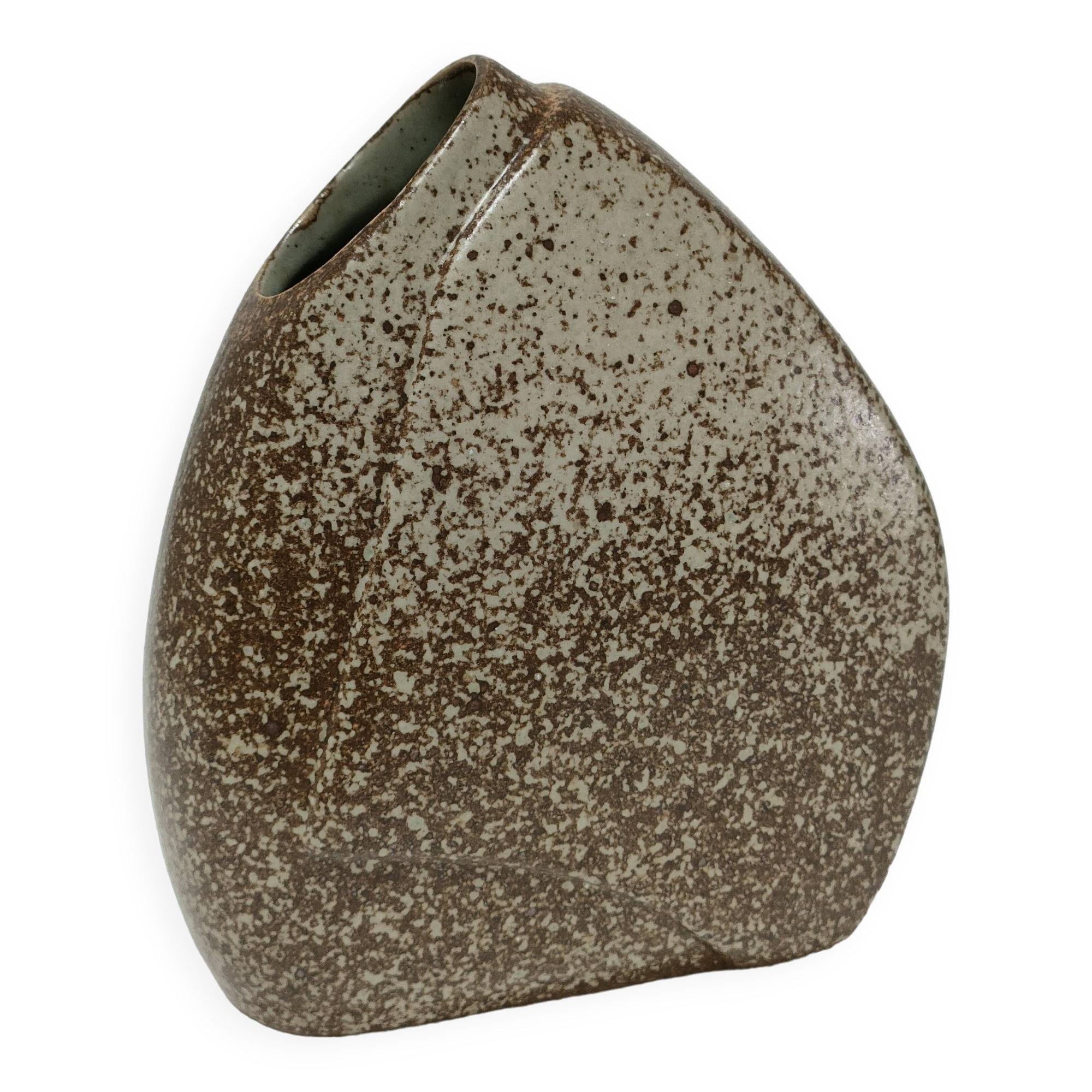 Flat enamelled stoneware vase 80s design