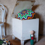 Trunk trunk stool Ottoman vintage leather white patina