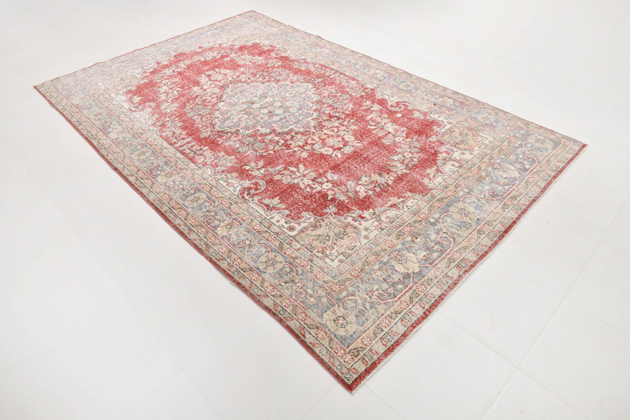 7x10 Faded Red Area Vintage Persian Rug, 199x311 Cm