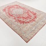 7x10 Faded Red Area Vintage Persian Rug, 199x311 Cm