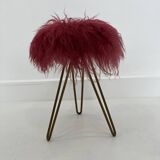 Midcentury Modern Red Flokati Stool, 1950