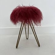 Tabouret Flokati rouge moderne du milieu du siècle, 1950