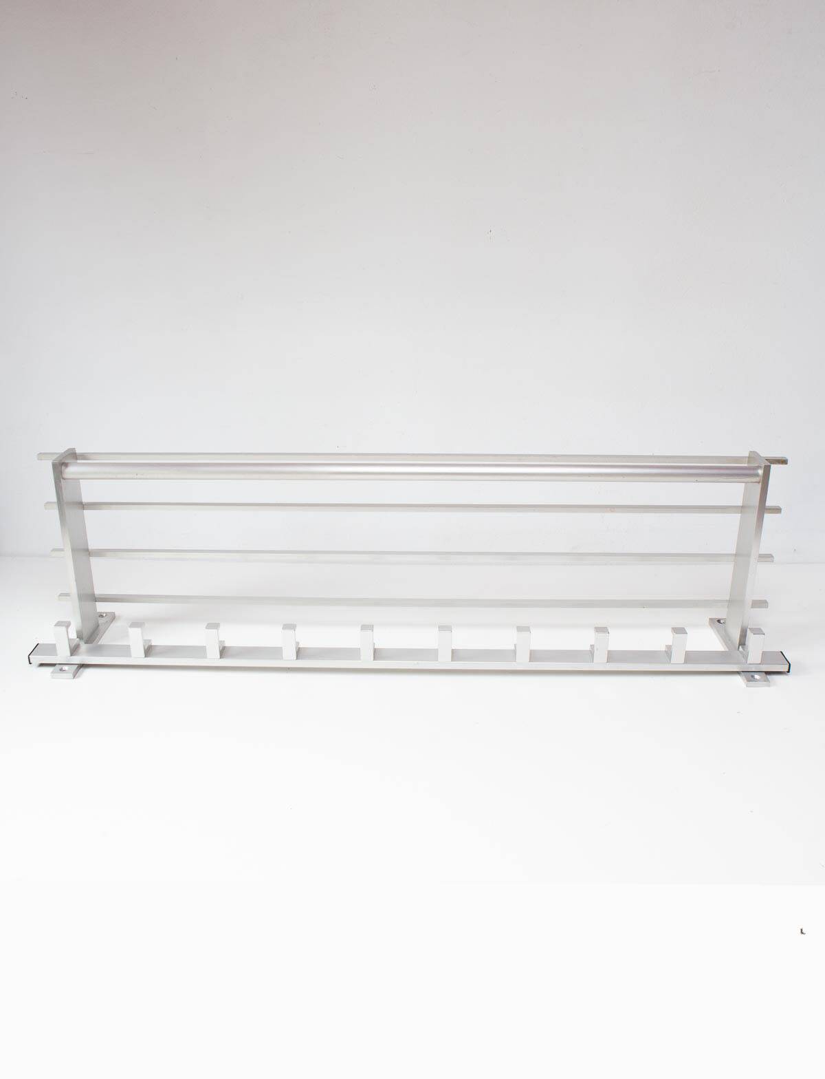 Large wall-mounted coat rack in aluminium with shelf, c. 1980 (100 cm)