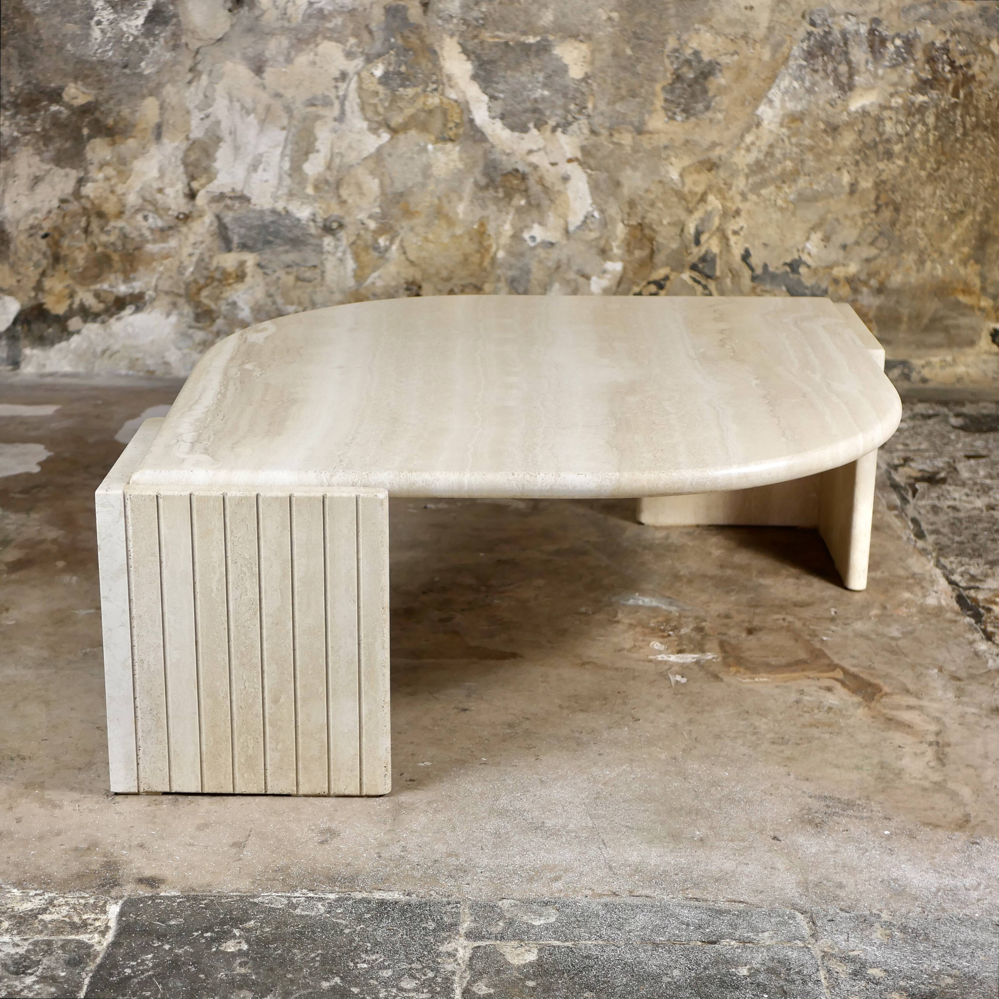 Travertine eye coffee table by Roche Bobois, 1970s