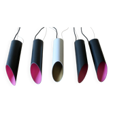 Set of 5 multicoloured cylindrical bar pendant lights, 1970s