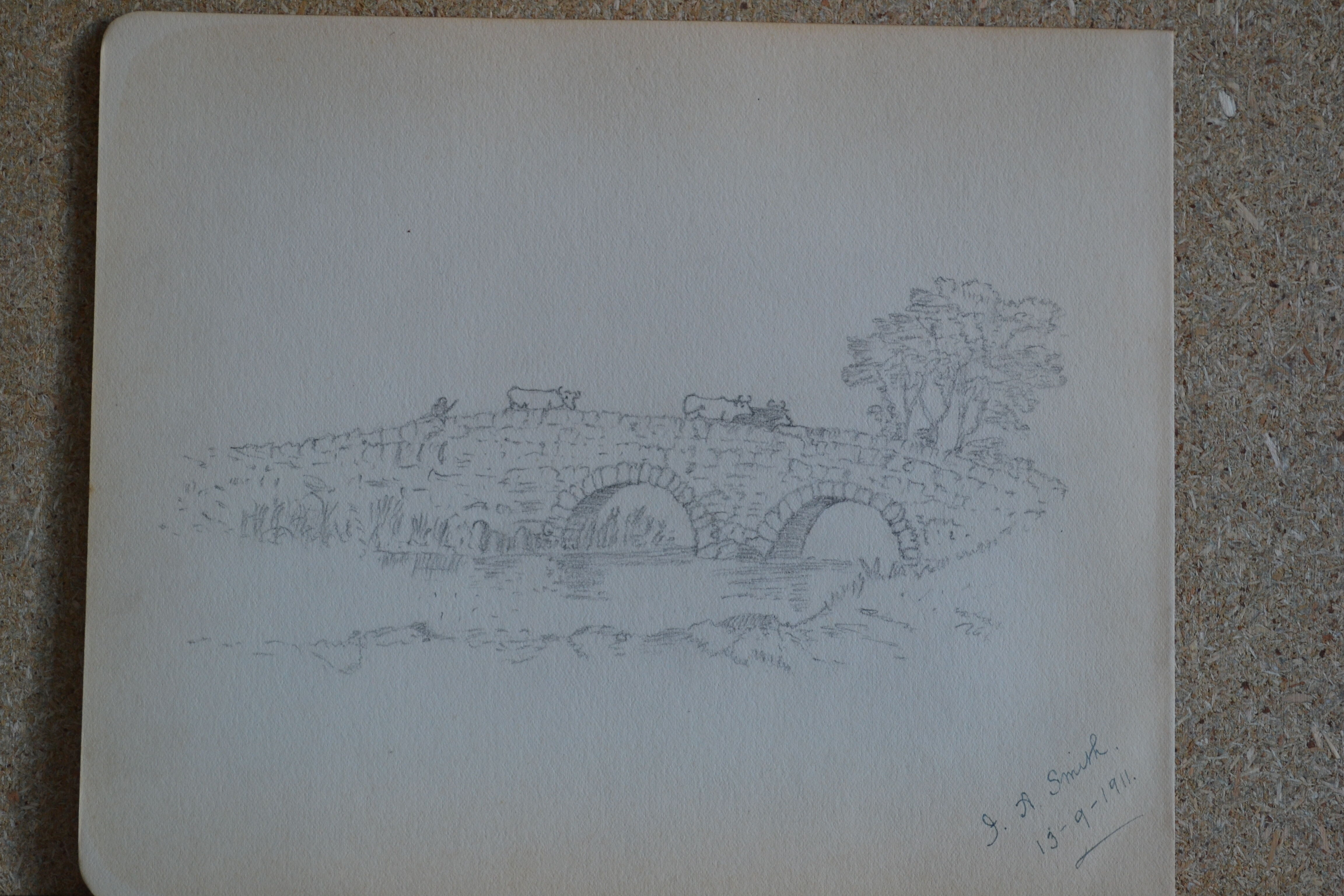 Pencil drawing english countryside circa 1910