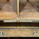 1950s English sideboard with drawers, Art Deco style, in walnut burl.