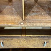 1950s English sideboard with drawers, Art Deco style, in walnut burl.