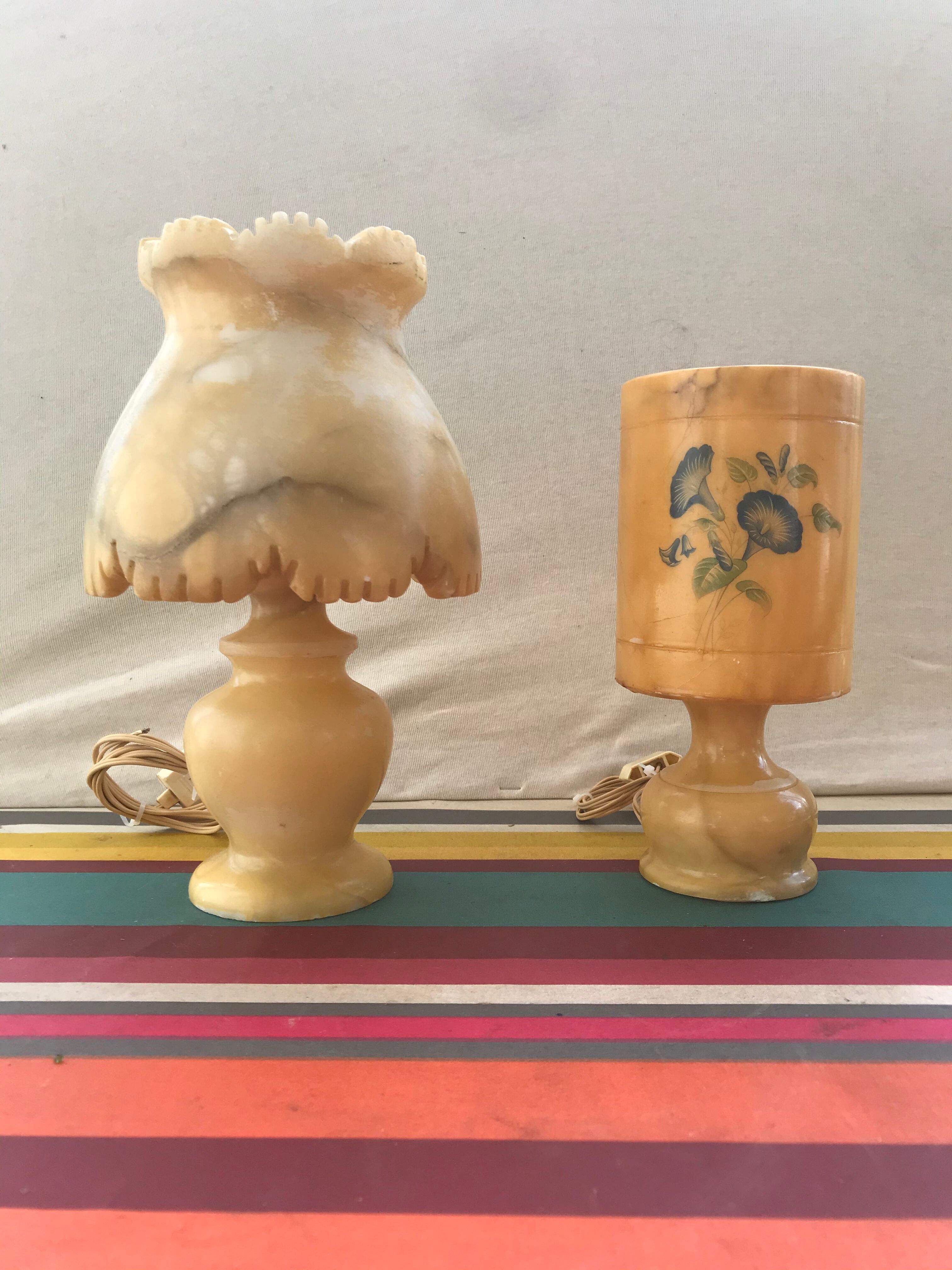 Pair of Ancient Lamp Alabaster Vintage Luminaire