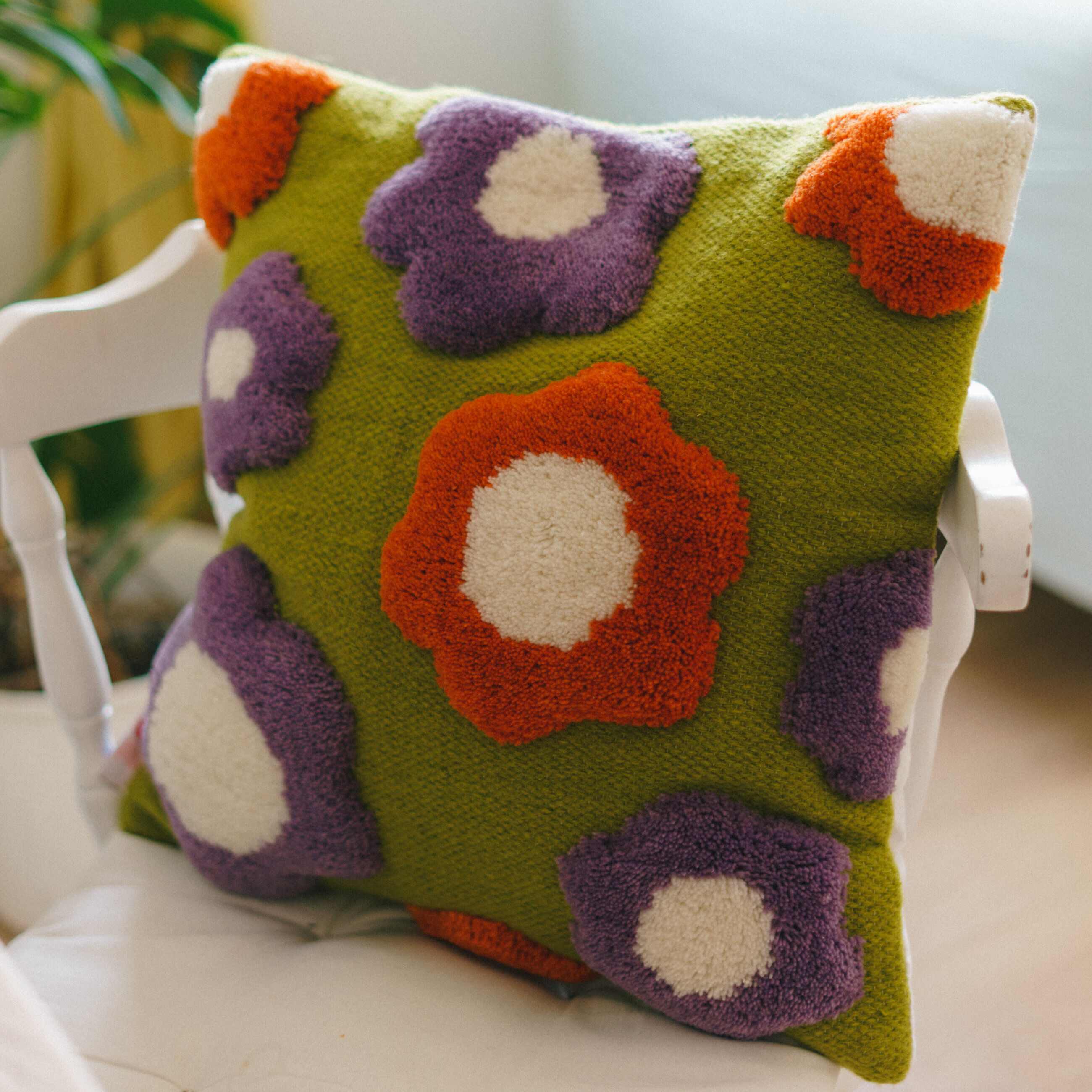 Handmade wool cushion cover purple flower 45 x 45 cm