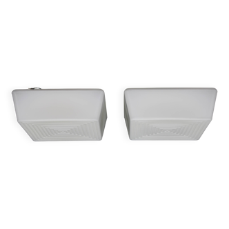 1970s Pair of Milky Glass Square Ceiling Lights, Czechoslovakia