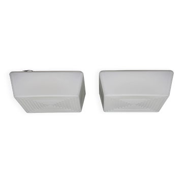Paire de plafonniers carrés en verre, Tchécoslovaquie années 1970