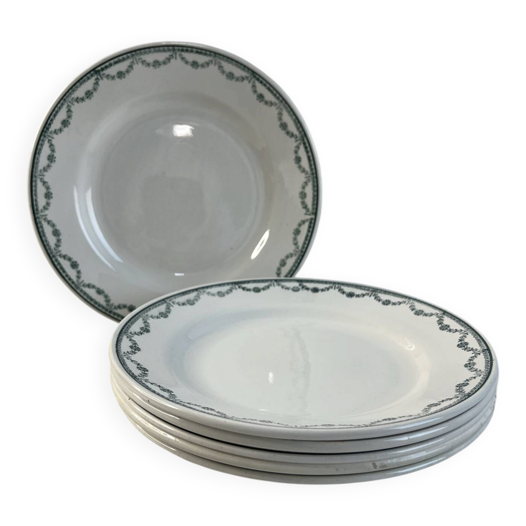Lot de 6 assiettes plates en faïence Saint Amand 22,5cm