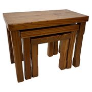 Vintage Set of 3 pinewood side or nesting tables 1970s nest of tables