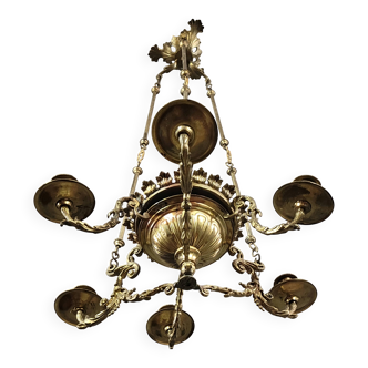 Large Napoleon III period chandelier in bronze and gilt brass