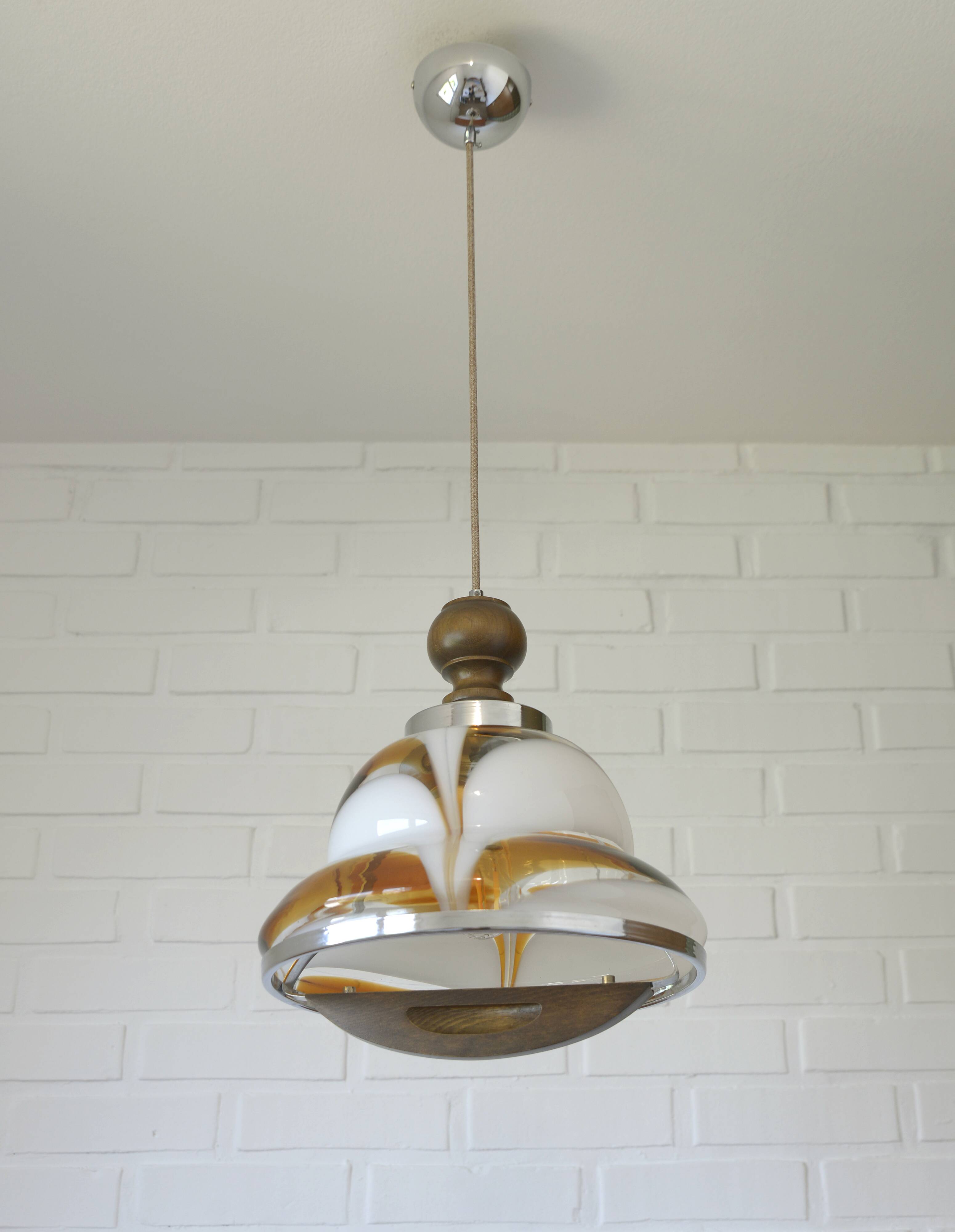 Vintage Murano Style Pendant Light | Hand Blown Opaline Glass | Mazzega Style | Mid Century Modern | Restored Yugoslav Chandelier
