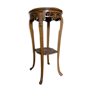 Sellette porte plante en bois sculpté à double plateau - marbre brun vers 1900