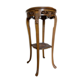 Sellette porte plante en bois sculpté à double plateau - marbre brun vers 1900