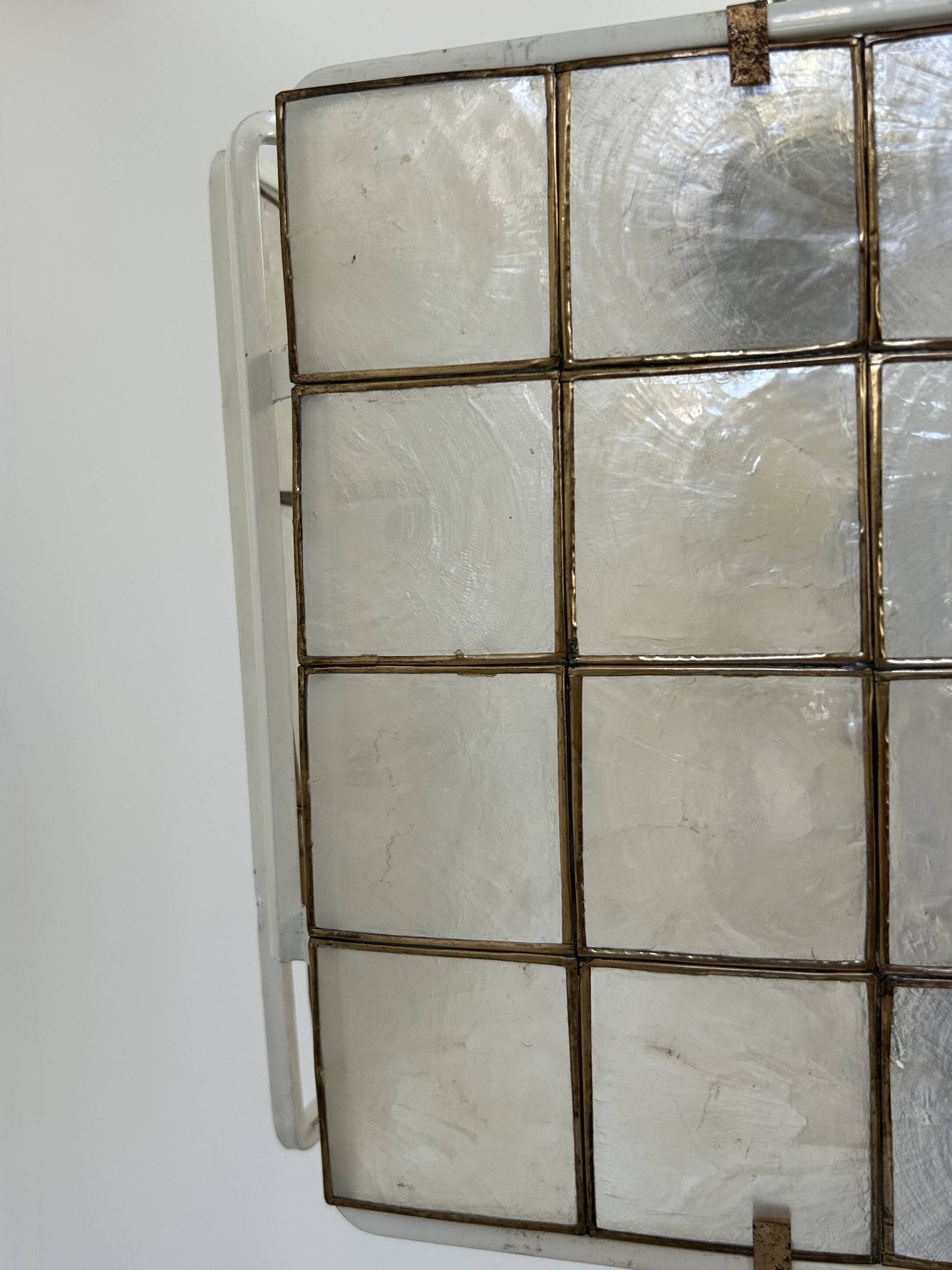 Vintage suspension, white lacquered metal and mother-of-pearl, France, 1980.