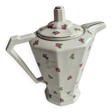 Cafetière verseuse en porcelaine de Limoges B&D Roses & liseré argent