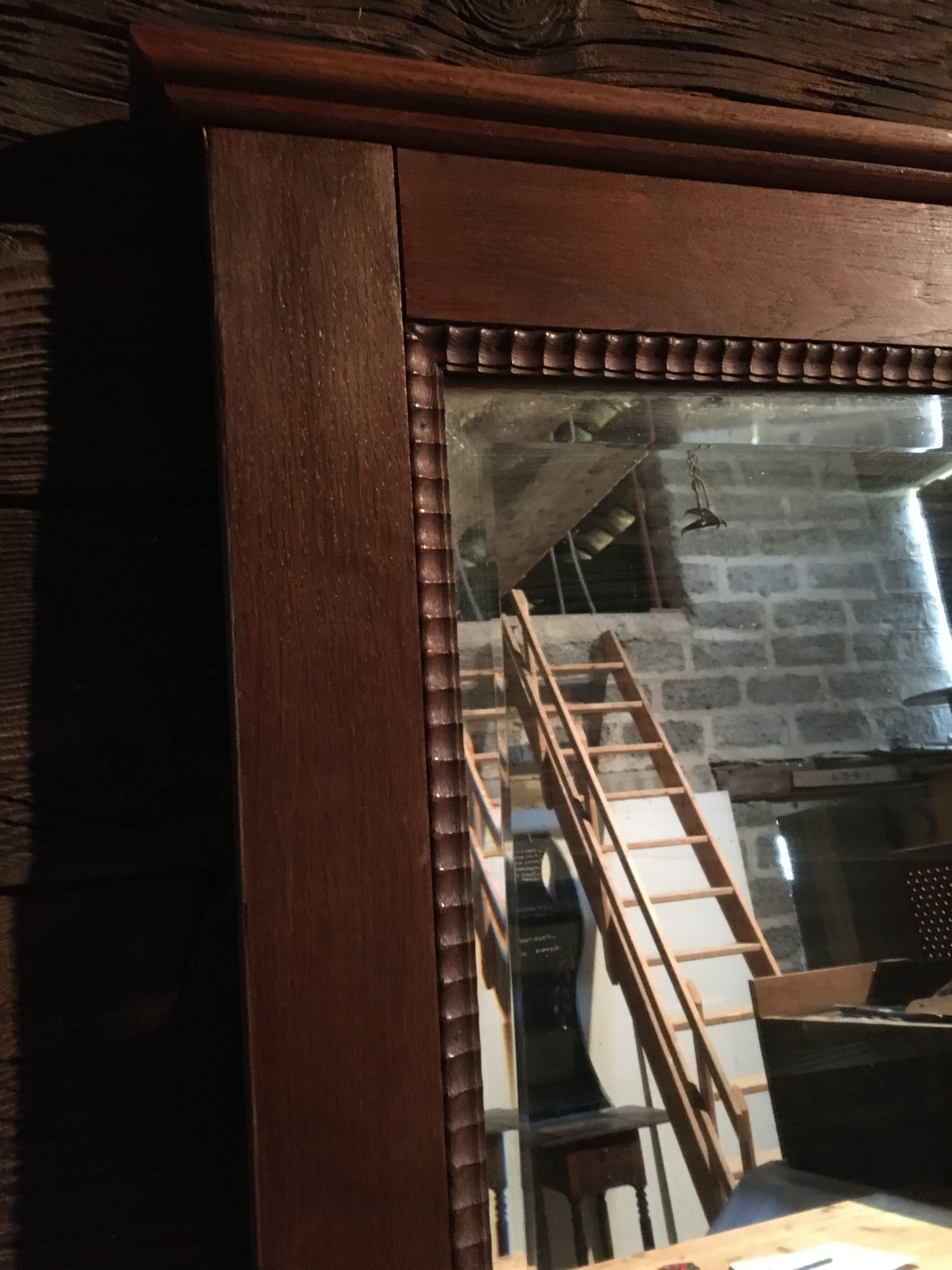 Bevelled oak mirror 154x79cm