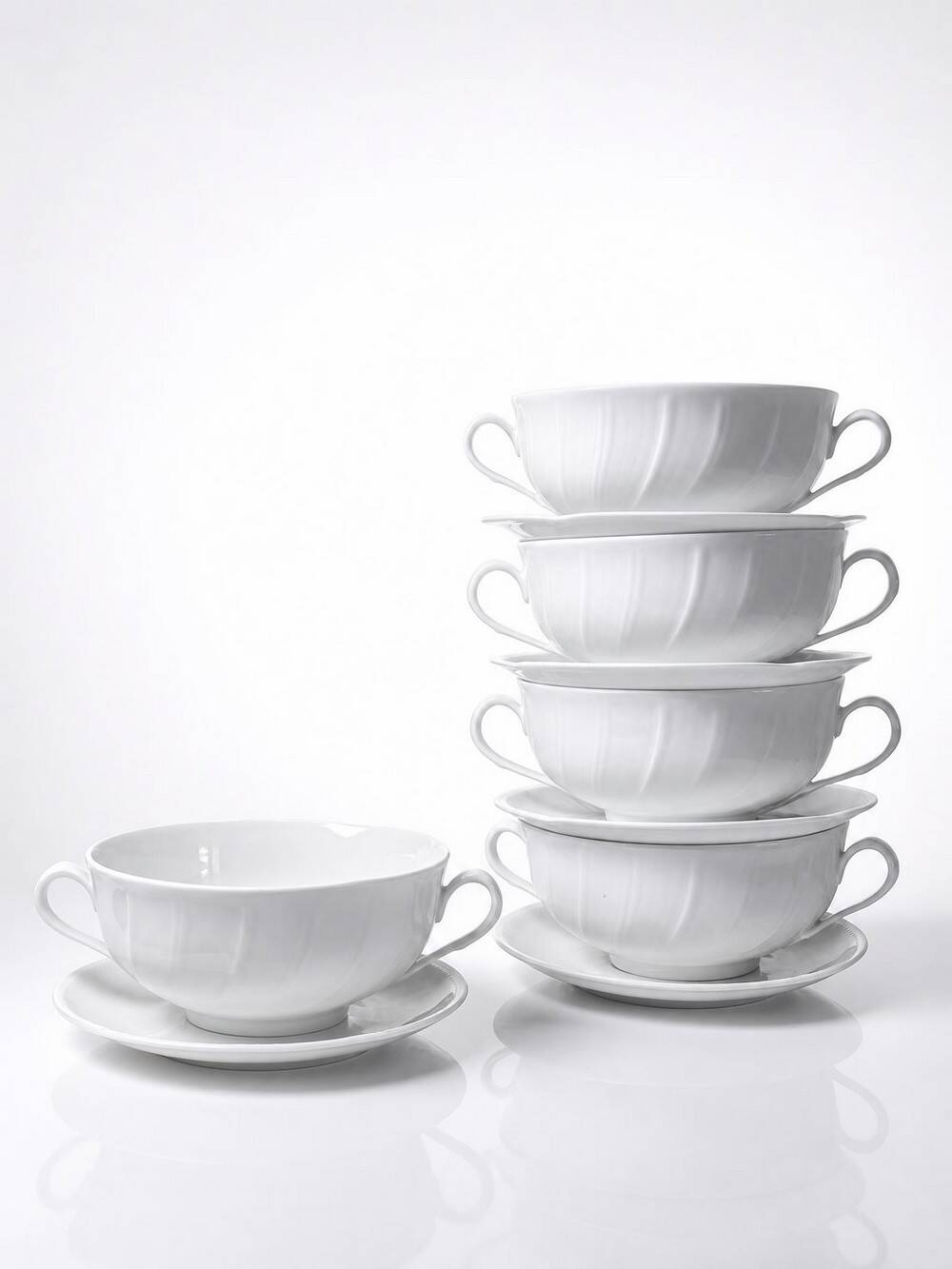 5 cups with two handles, Limoges porcelain Bernardaud "Palm"