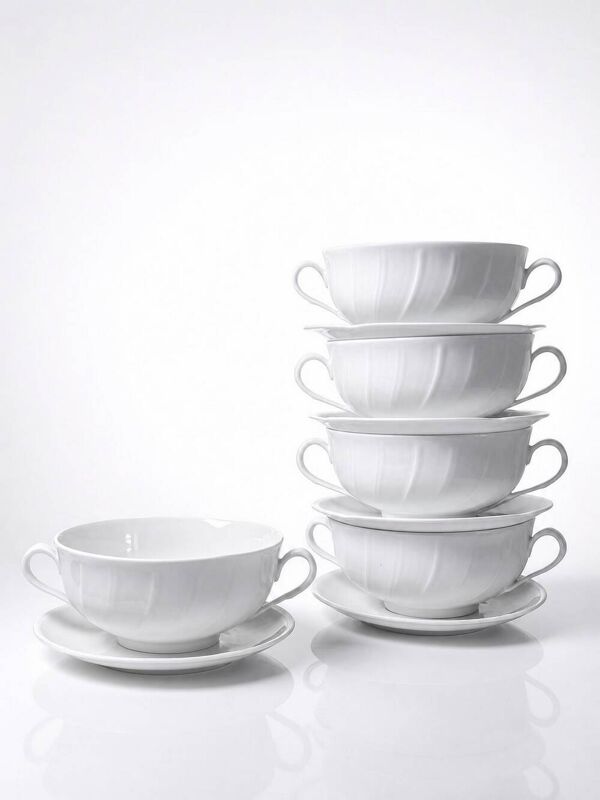 5 tasses/bos à deux anses, porcelaine de Limoges Bernardaud ''Palm