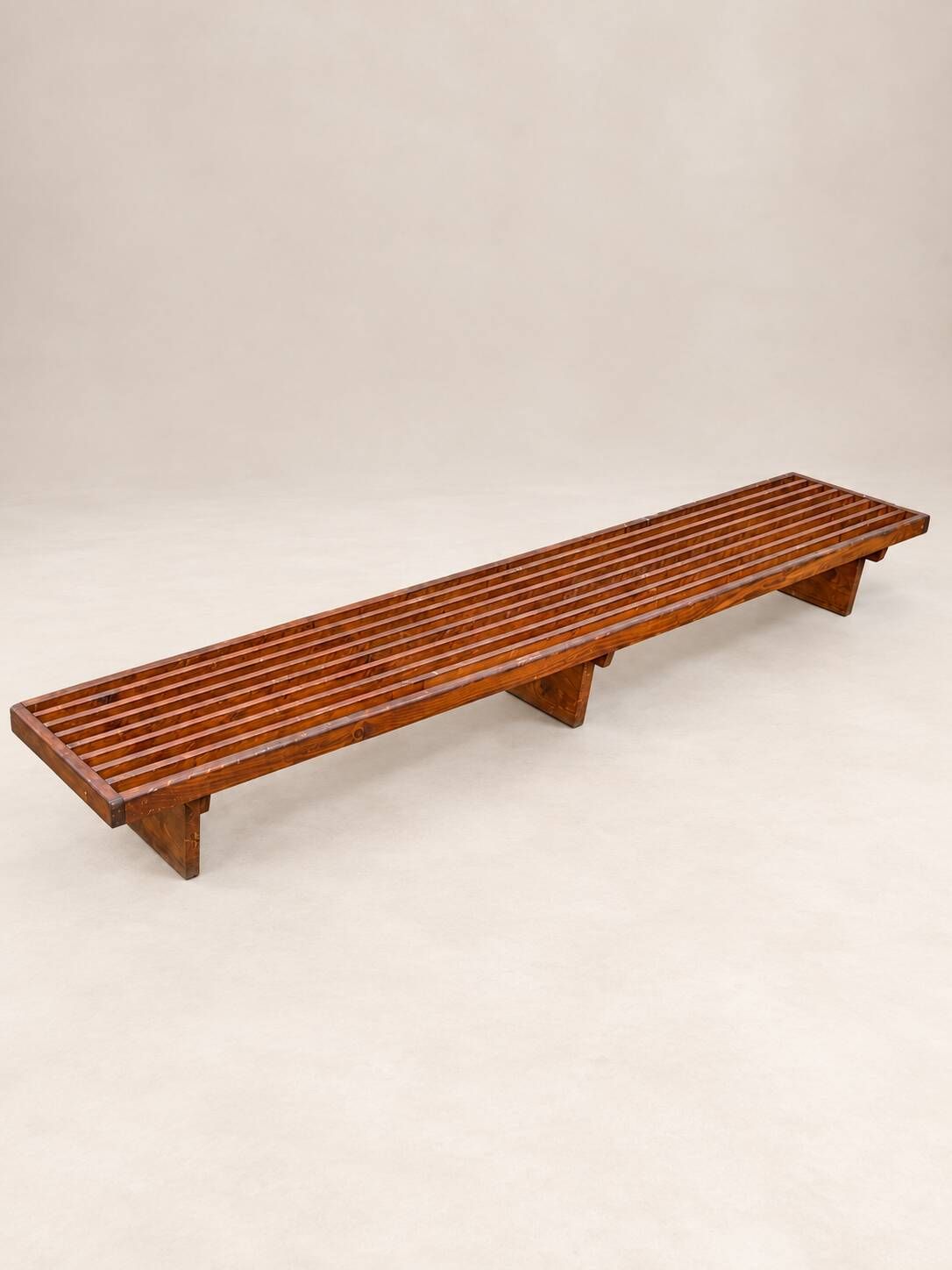 Vintage wooden slatted bench – 309 cm – Modernist design