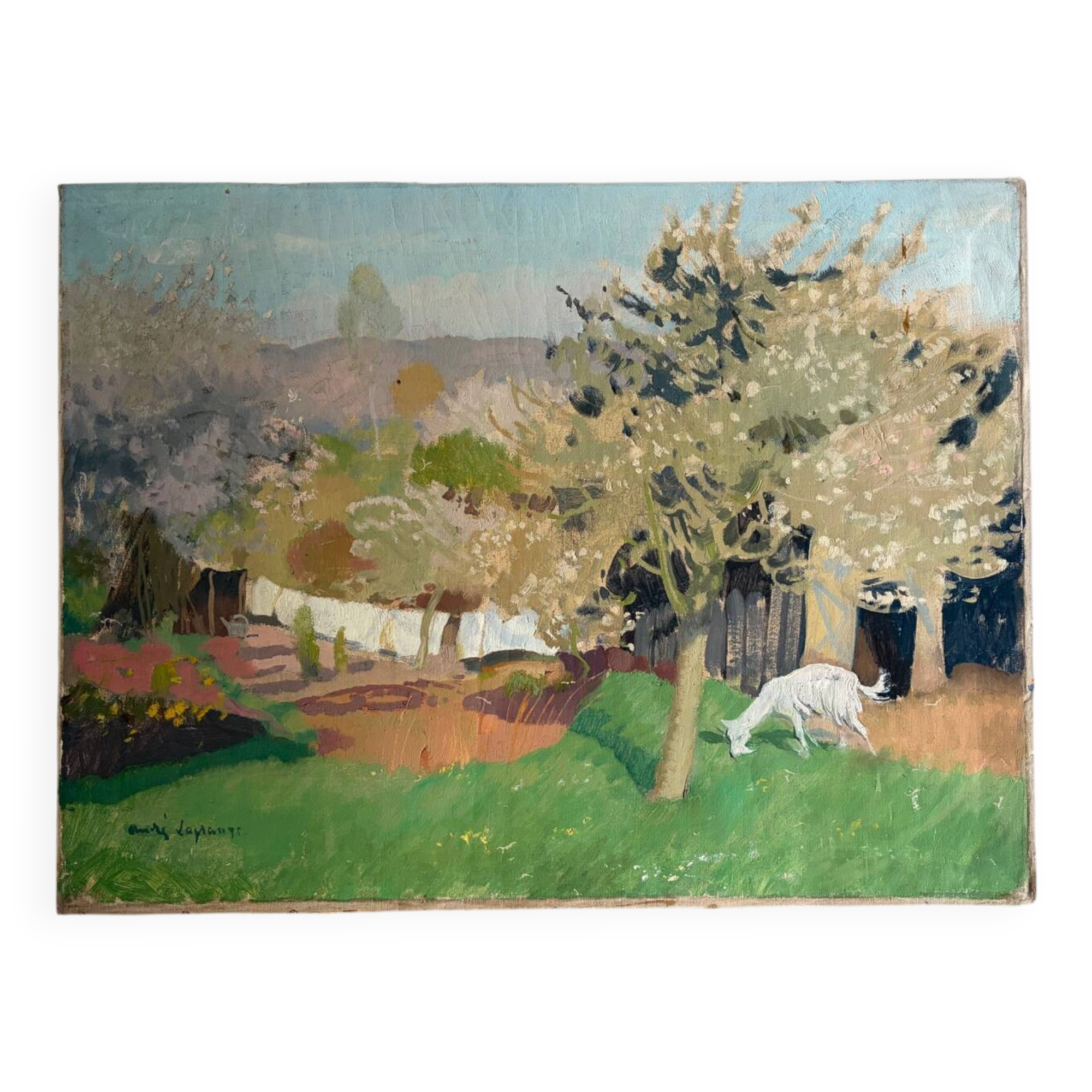 Landscape with goat, signed Lagrange.