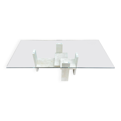 Table basse en travertin signée Willy Ballez