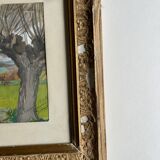 Oeuvre originale, Paysage d'Hiver Breton, Gouache de Suzanne Gueguen, 1940