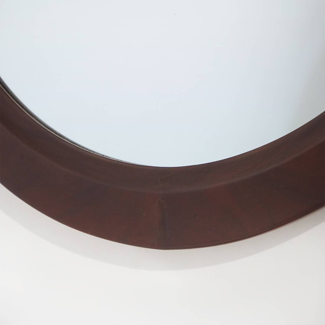 Round wall mirror with leather strap, 1960s