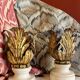 Florentine Renaissance Gilded Iron Acanthus Leaf Candleholders on Carrara Marble Bases, Set of 2