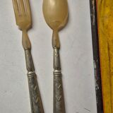 vintage metal silver-plated & bakelite salad service 28cm antique box