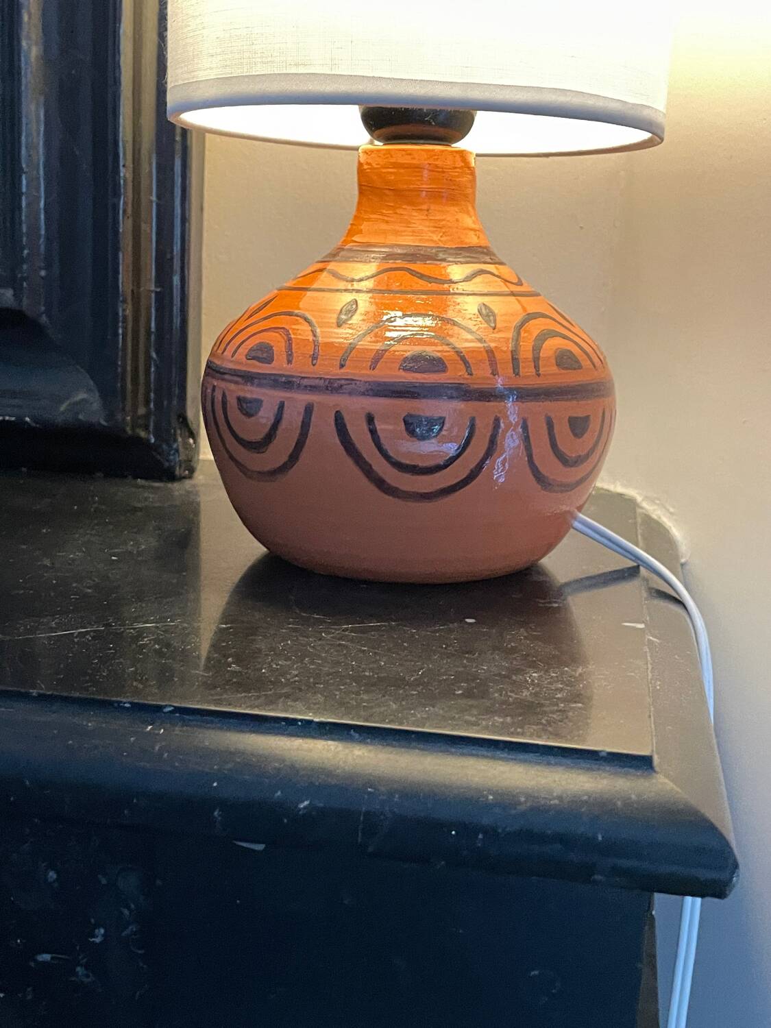 Small vintage lamp hand-painted, ceramic, 1980s.
