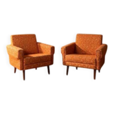 Paire de fauteuils rétro, chaises de salon rembourrées des années 50, tchèque / d'Europe centrale, milieu du 20e siècle.
