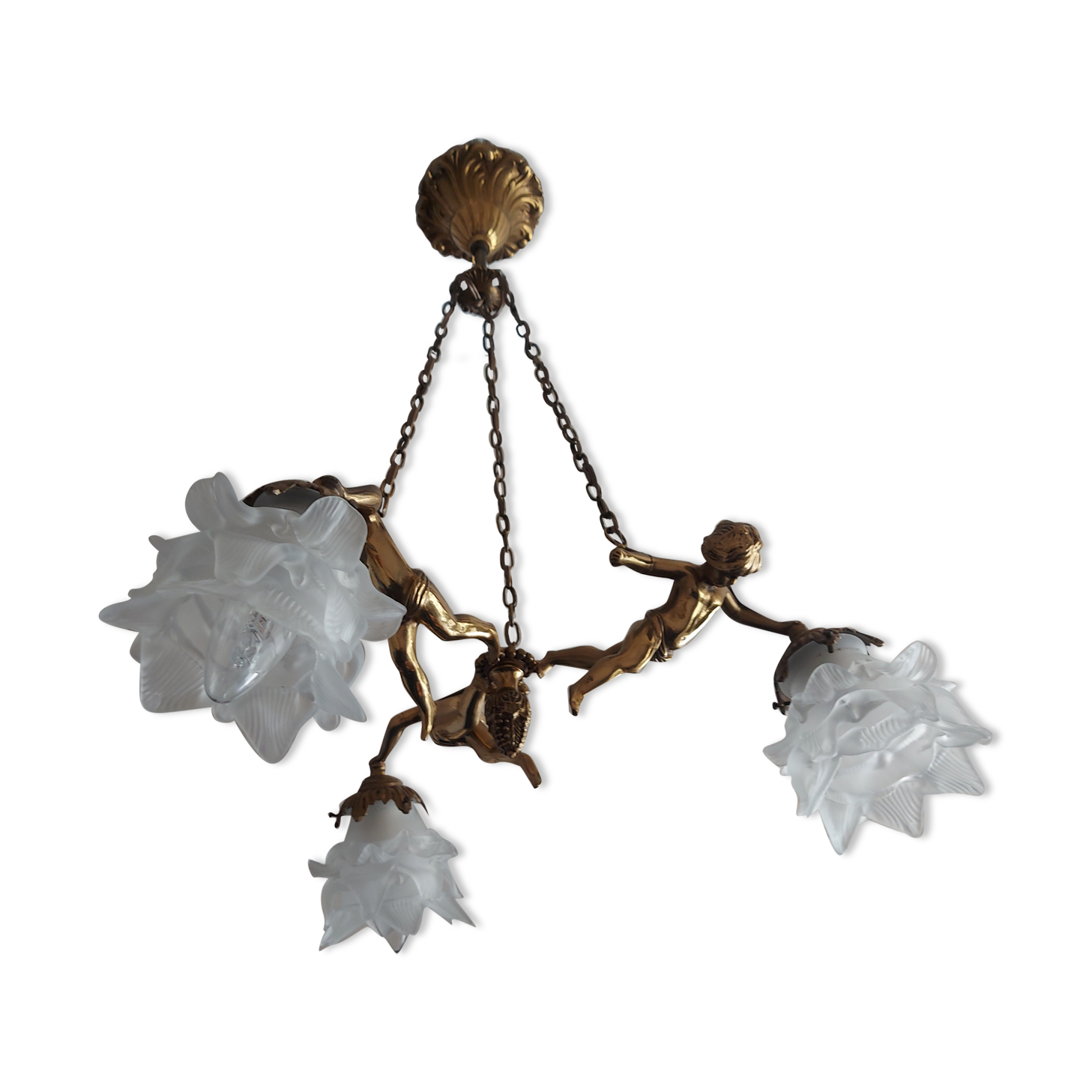 Bronze chandelier cherubs 3 fires , cherubs ( putti )