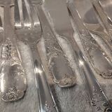 12 forks, 12 fish knives, silver-plated metal, rocaille pattern