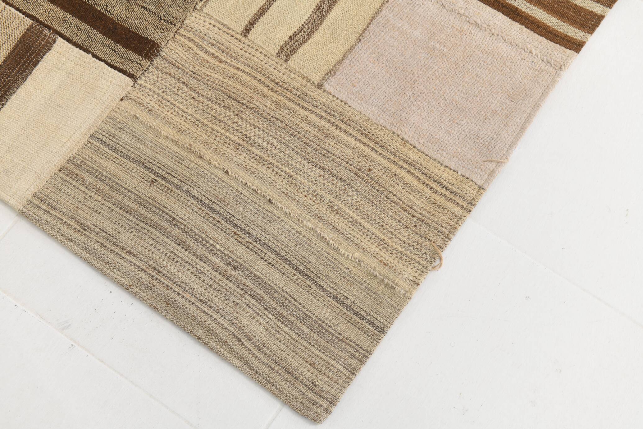 5x8 Cream & Beige Mid Century Modern Kilim Rug, 167x234Cm