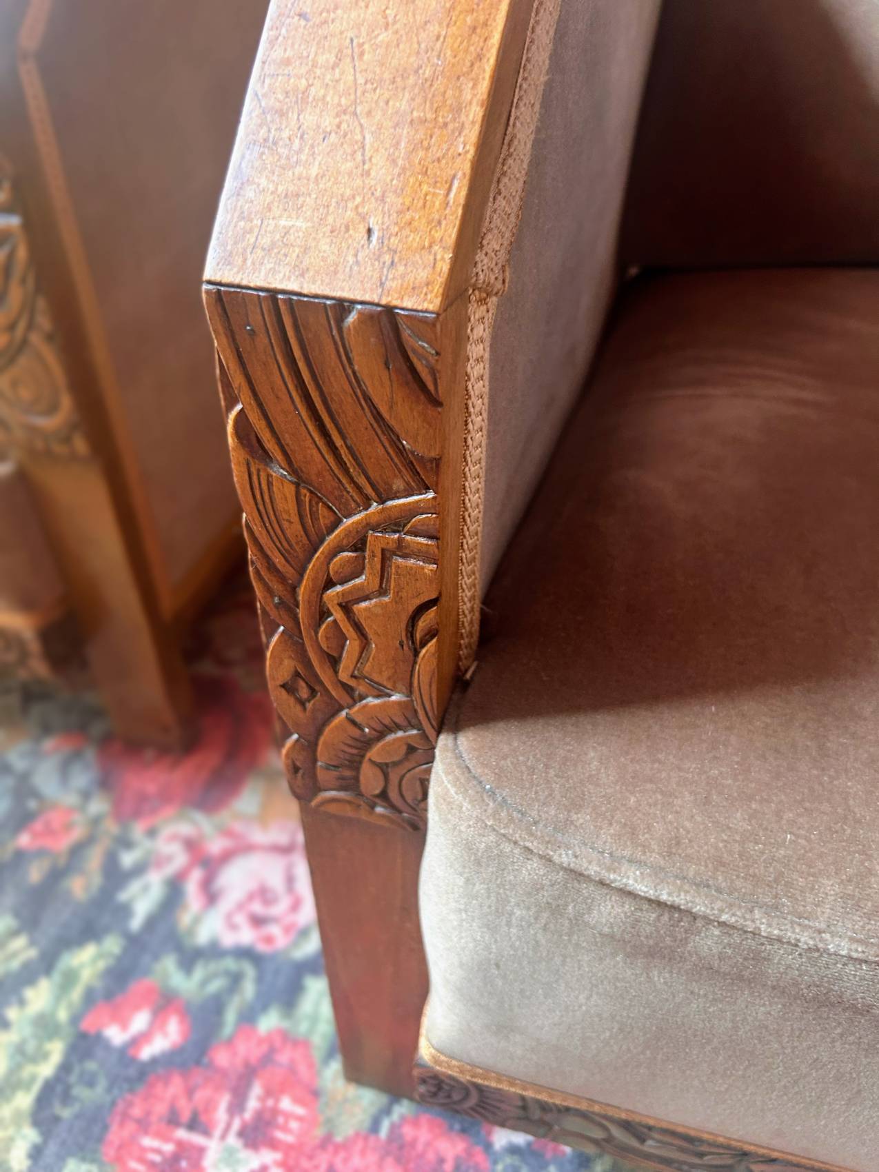 Pair of Art Deco club armchairs, renovated