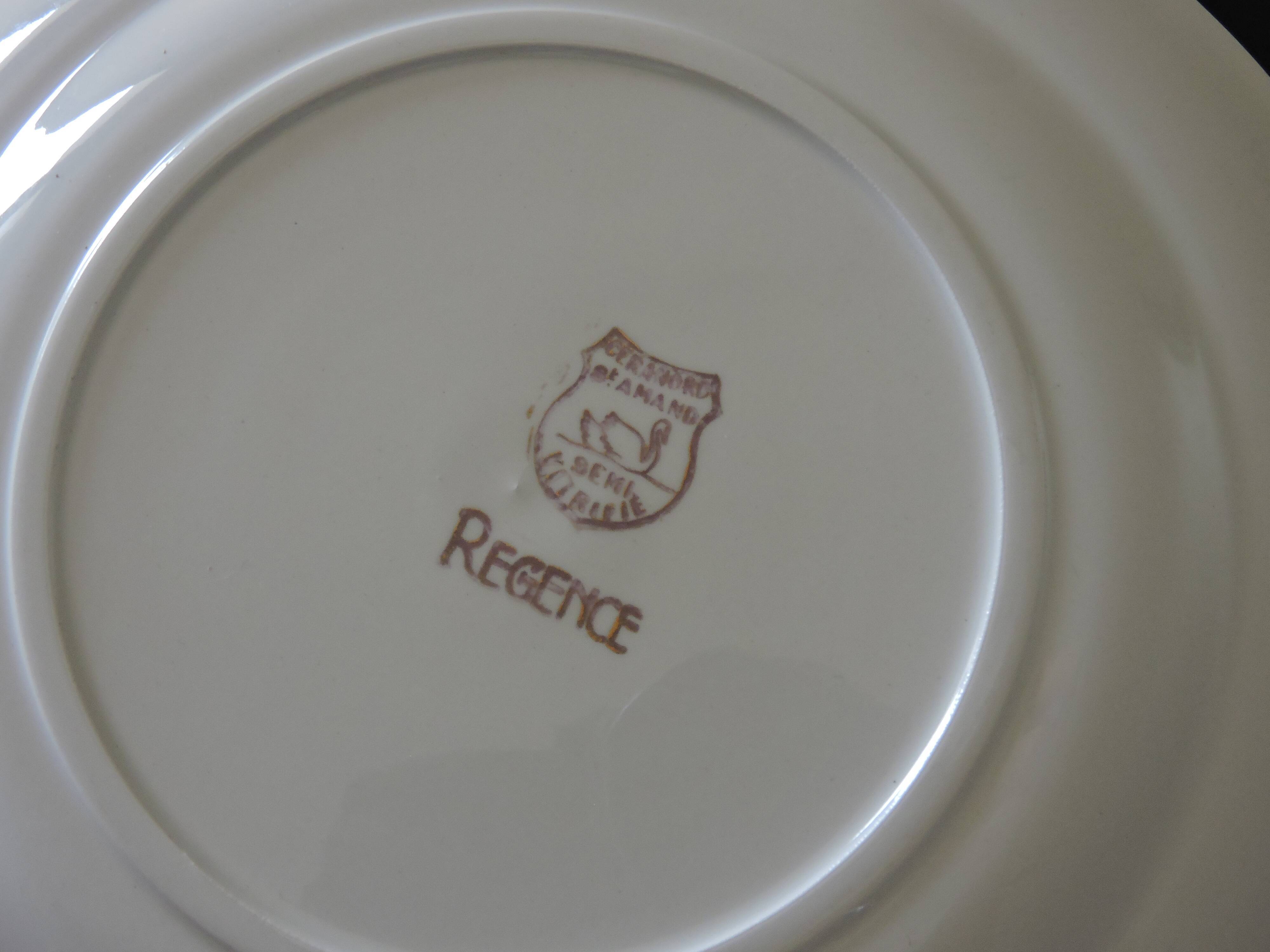 Service of 6 flat plates, semi-glazed ceramics, vintage