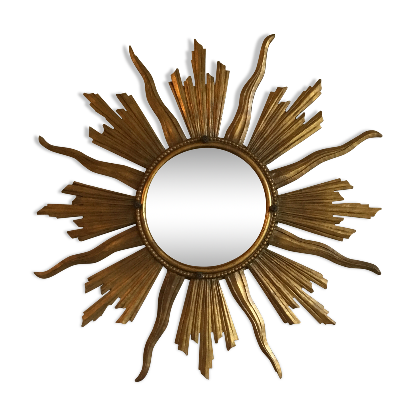 Miroir soleil en bois doré - 80cm