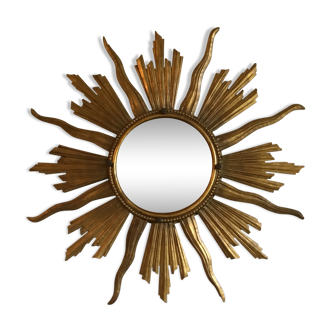 Golden wood sun mirror - 80cm