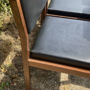 Set of 6 vintage teak chairs with black Skaï.