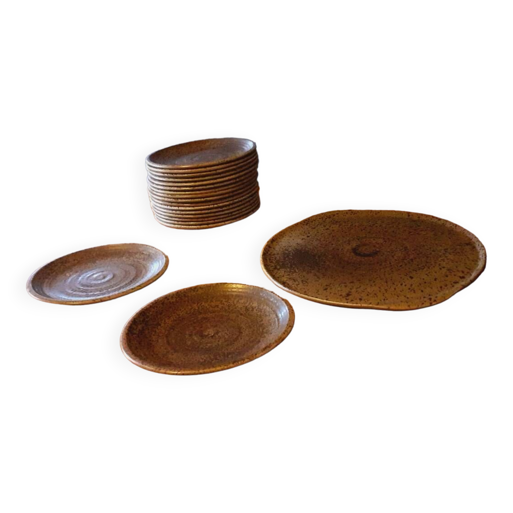 Dessert service, 18 plates and a sandstone dish from Salins les Bains, 1960s