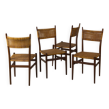 Ensemble de 4 chaises de salle à manger italiennes en teck et rotin