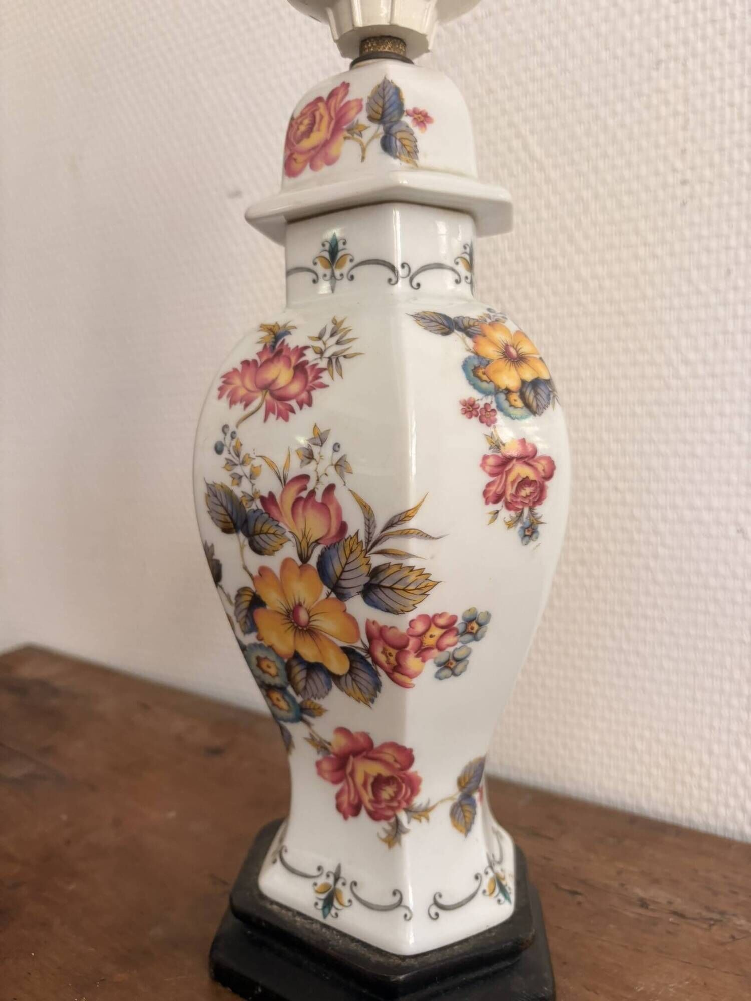 Old Porcelain Lamp Rodez Floral Decor Vintage Table Base Vintage