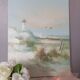 Oil on canvas seascape ocean, lighthouse and beach, signed J. Thompson