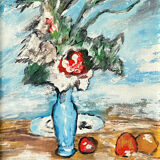" The bouquet and the fruits " Oil on canvas cardboard